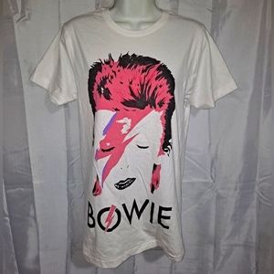 "NWT" David Bowie T-shirt Adult Small Unisex White Hot Topics Crew Neck Shrt Slv